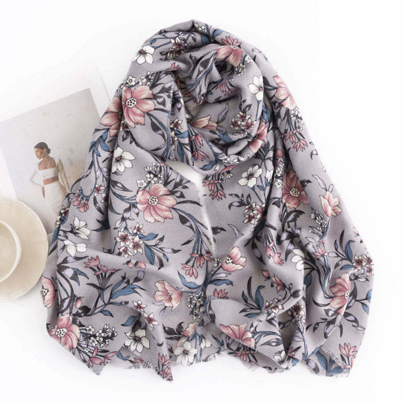 Tibetan Shawl Retro Blooming Camellia Japonica Print Fall Winter Soft Warm Scarf Wrap