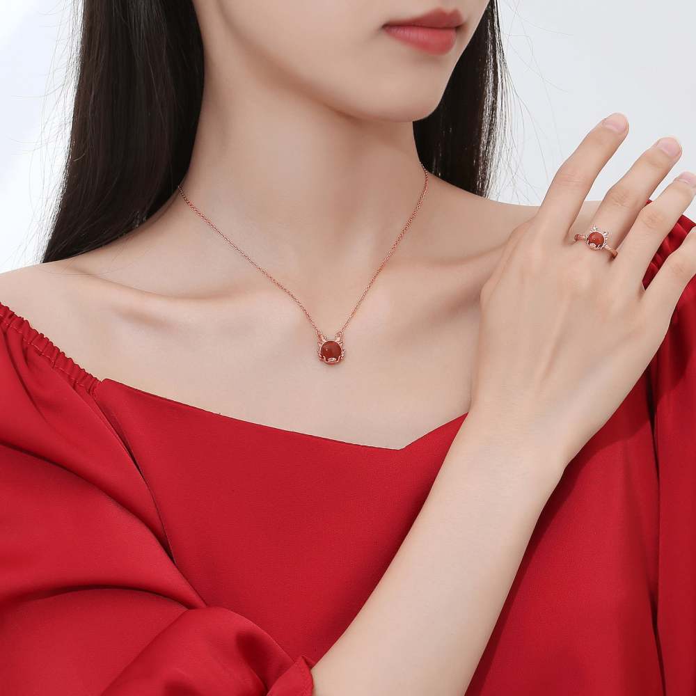 ???A Flash Sale-  925 Sterling Silver Year of the Dragon Cinnabar Red Agate Dragon Protection Bracelet Necklace Pendant Earrings Ring
