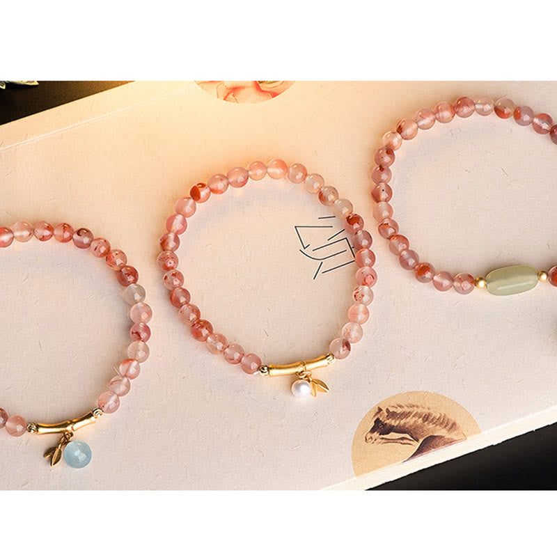 South Red Agate Aquamarine Pearl Hetian Jade Bamboo Flower Fortune Bracelet