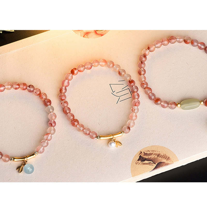 South Red Agate Aquamarine Pearl Hetian Jade Bamboo Flower Fortune Bracelet