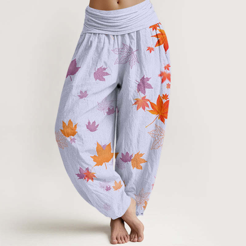 Maple Leaf Pattern Women's Elastic Waist Harem Pants