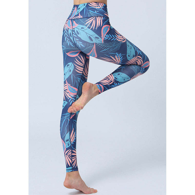 Leaves Print Pants Sports Fitness Yoga High Waist Leggings Women's Yoga Pants