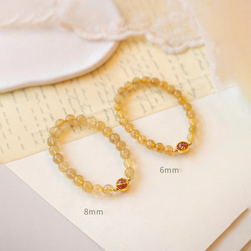 Golden Rutilated Quartz Strawberry Quartz Star Protection Bracelet