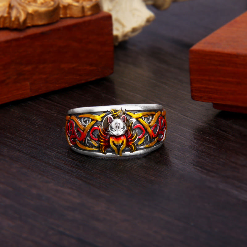 999 Sterling Silver Nine Tailed Fox Success Protection Ring