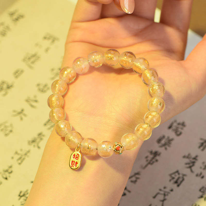 Tibetan Incense Ash Liuli Glass Bead Lucky Fortune Fu Character Charm Bracelet