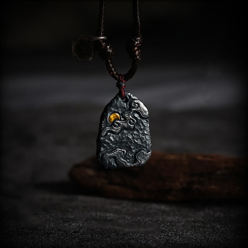 999 Sterling Silver 24k Gold Auspicious Clouds Protection Necklace Pendant