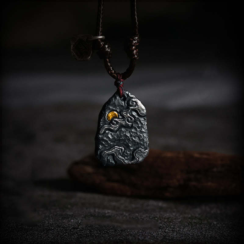 999 Sterling Silver 24k Gold Auspicious Clouds Protection Necklace Pendant