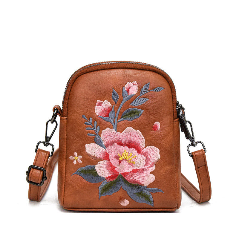 Lotus Su Embroidery Journey Shopping Purse Shoulder Bag Crossbody Bag