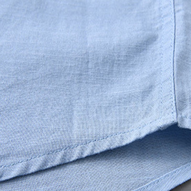 Men's Long Sleeve Stand Collar With Pocket Pure Color Casual Cotton Linen Shirt