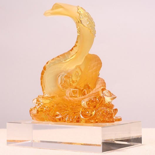 Year Of The Snake Ingot Copper Coins Base Liuli Art Piece Home Decoration