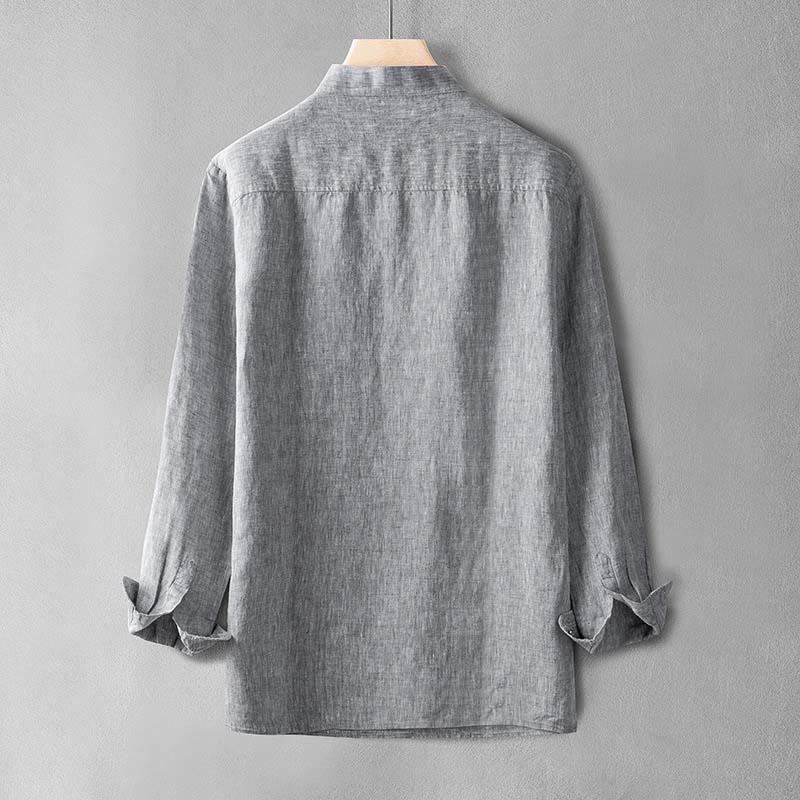 Knot Button Pure Color Cotton Linen Pullover Shirt