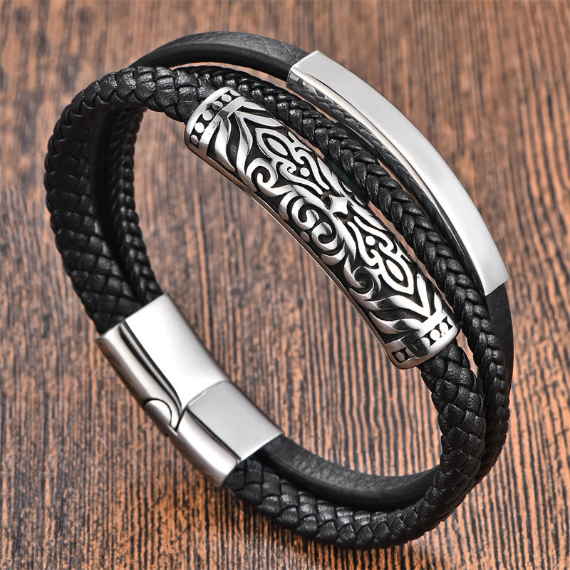 Flower Pattern Design Titanium Steel Strengthen Leather Buckle Bracelet