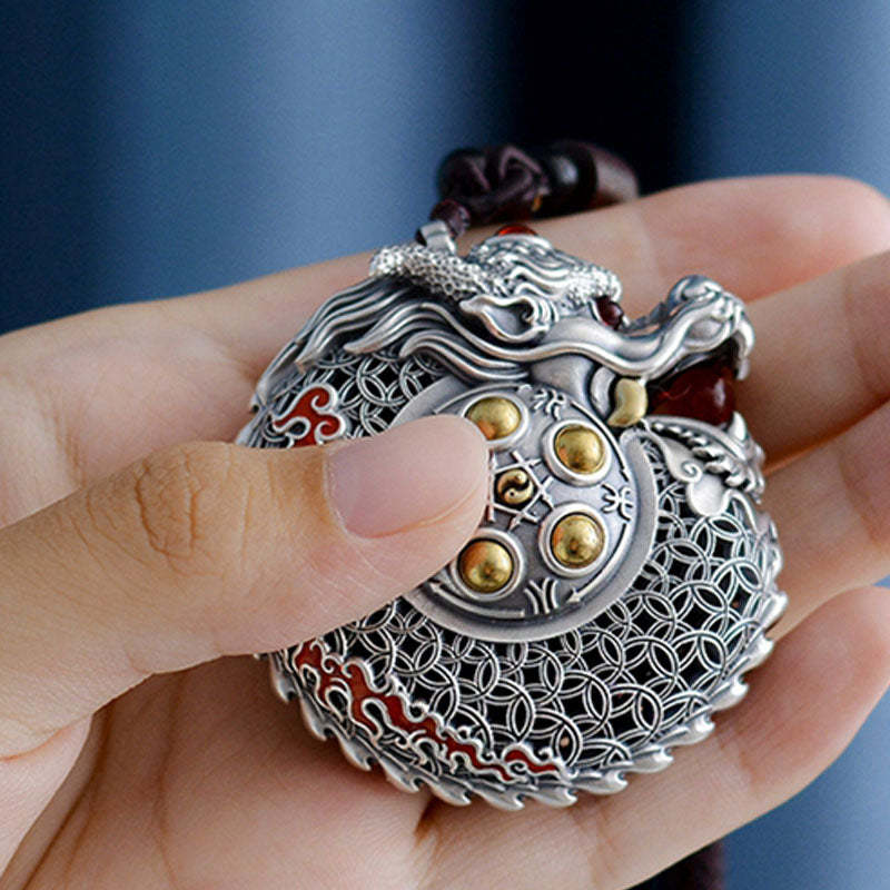 999 Sterling Silver Year of the Dragon Rotatable Ball Five Elements Copper Coin Strength Hanging Decoration