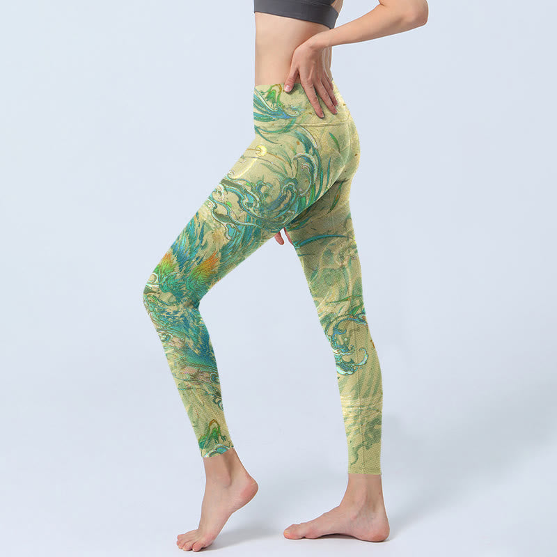 Blue-green Phoenix Gym Leggings Women's Yoga Pants