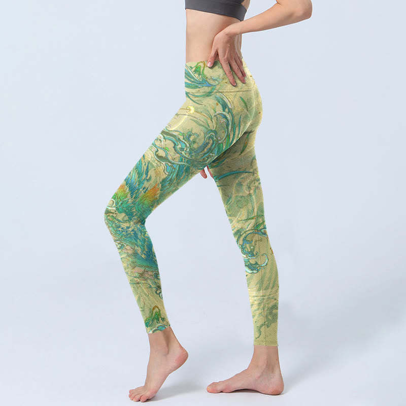 Blue-green Phoenix Gym Leggings Women's Yoga Pants