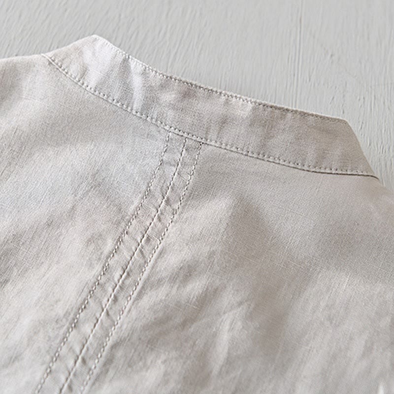 Causal Simple Design Short Sleeve Cotton Linen Half Button Men's Shirt