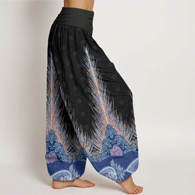 Feather Pattern Design Women's Elastic Waist Harem Pants