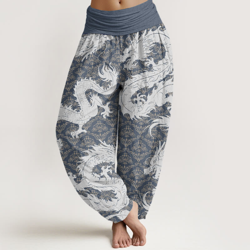 Casual Dragon Pattern Women's Elastic Waist Harem Pants