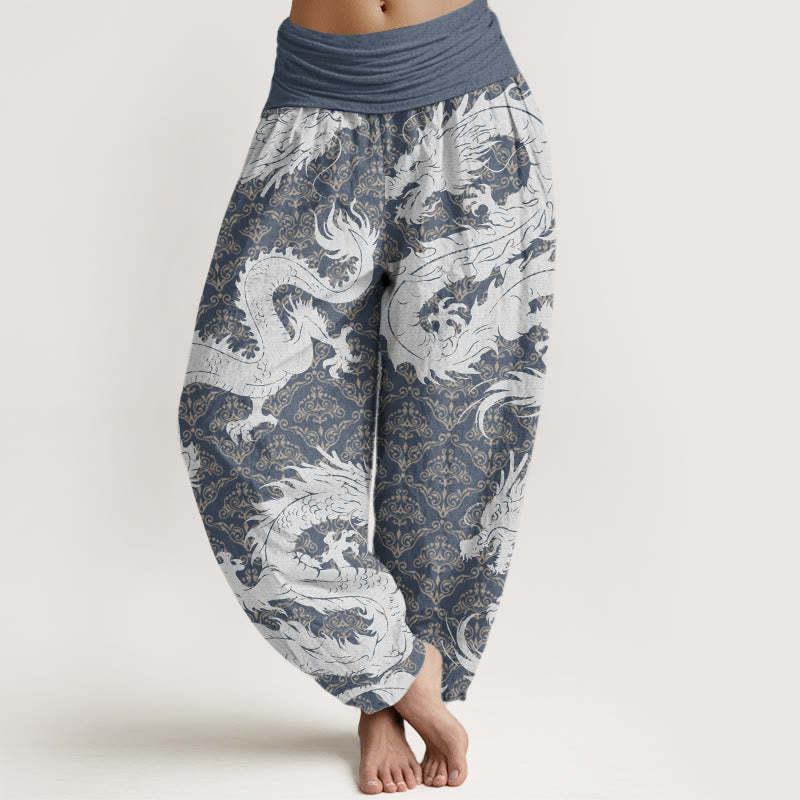 Casual Dragon Pattern Women's Elastic Waist Harem Pants