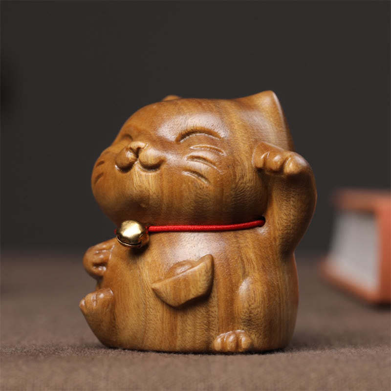 Green Sandalwood Small Mini Cute Lucky Cat Peace Decorations