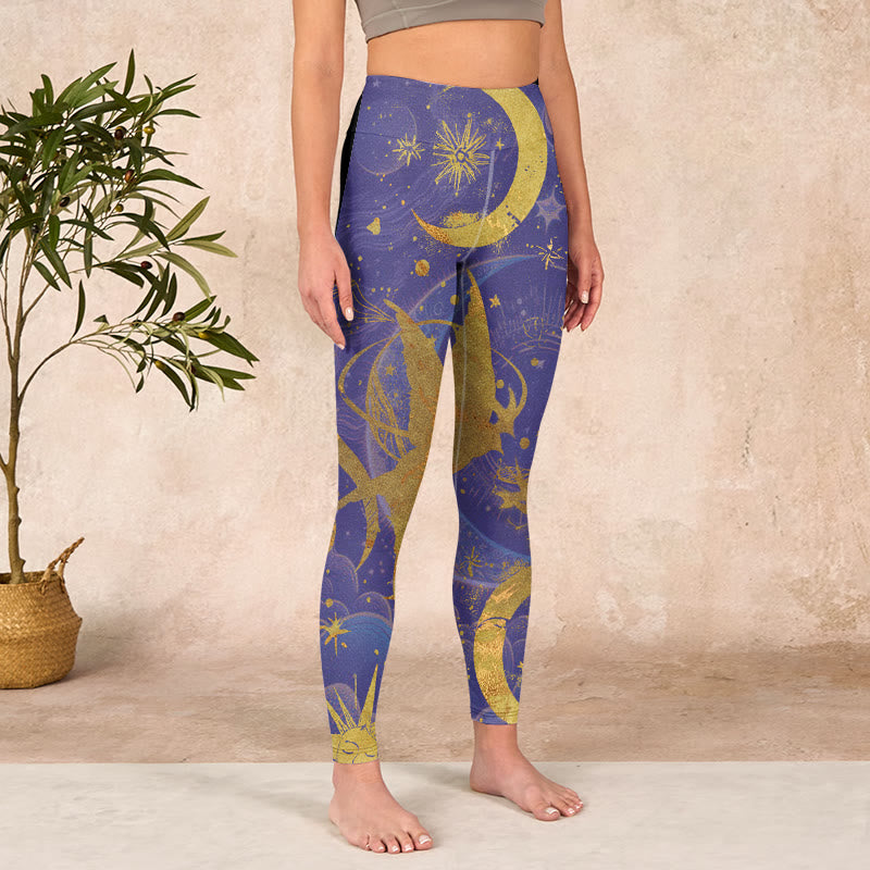 Moon Sun Stars Print Gym Leggings Women's Yoga Pants