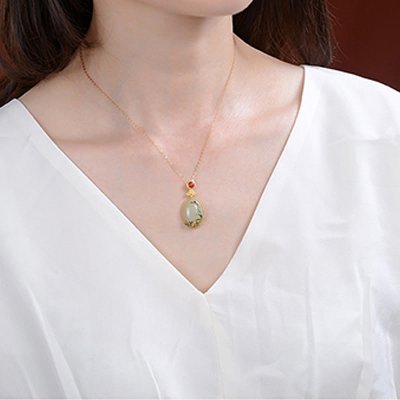 925 Sterling Silver Plated Gold Hetian Jade Vine Luck Necklace Pendant Bracelet Ring Earrings