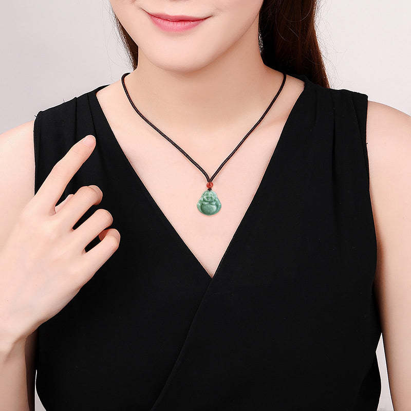 Laughing mystic zen Cyan Jade Success Necklace String Pendant