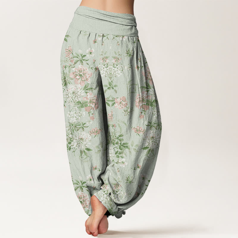Retro Flowers Women's Elastic Waist Harem Pants
