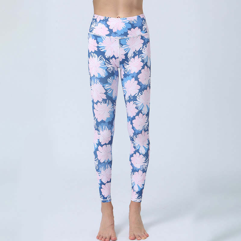 Flowers Leaves Print Sports Fitness Yoga High Waist Leggings Women's Yoga Pants