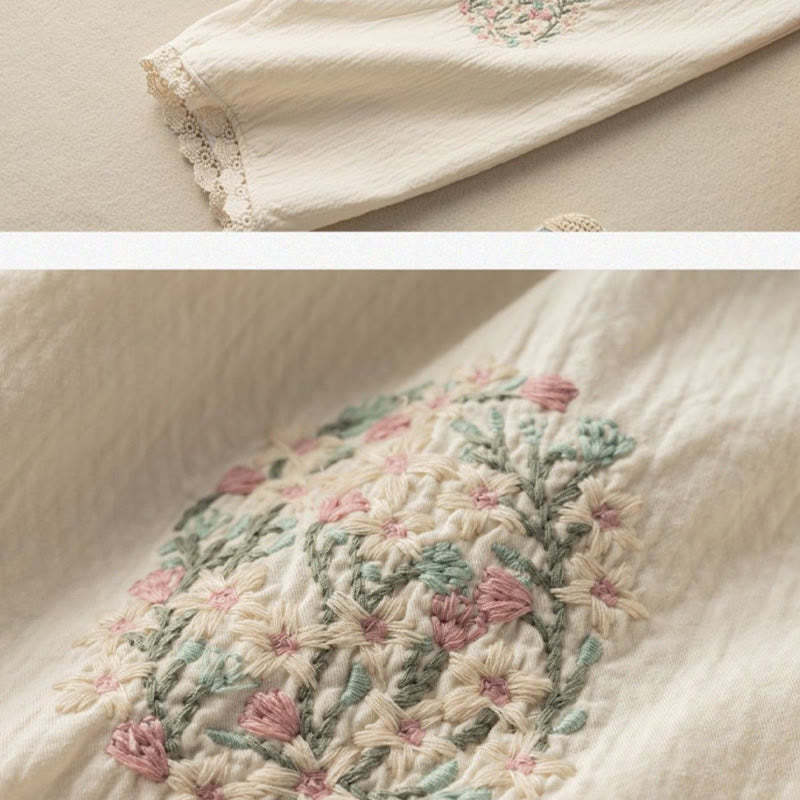Casual Lace Trim Embroidered Cotton Harem Pants With Pockets