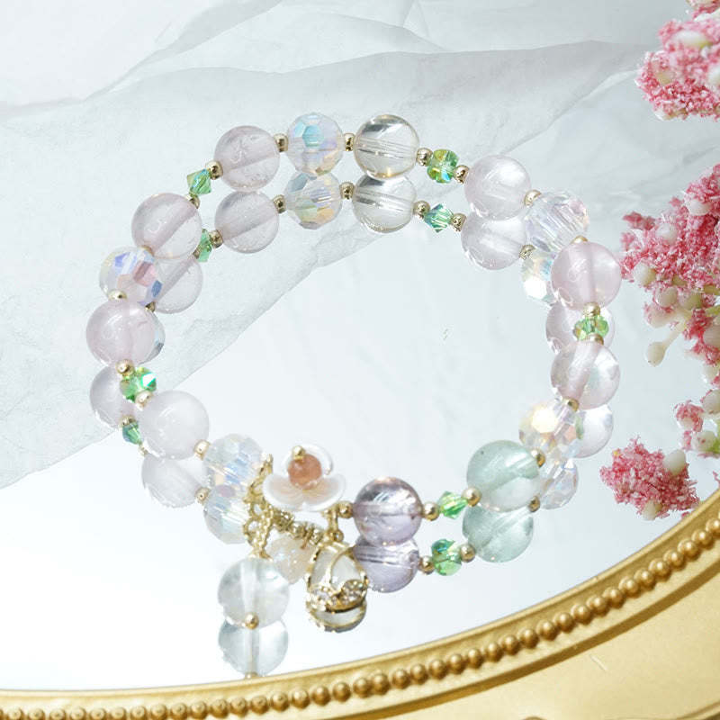 Strawberry Quartz Rutilated Quartz Fluorite Flower Healing Bracelet