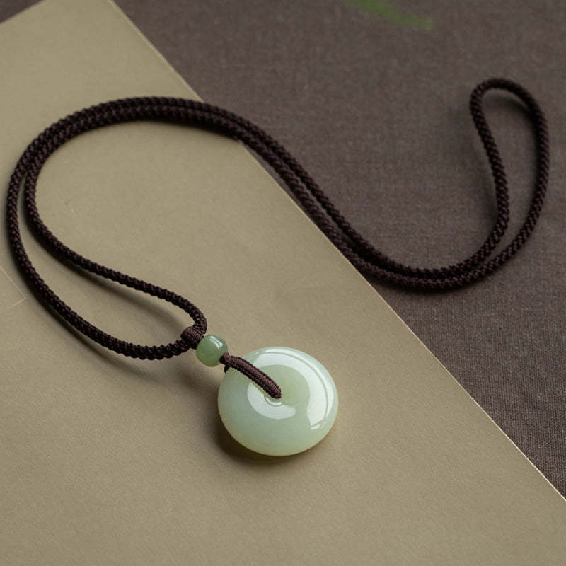 Natural Round Jade Peace Buckle Luck Prosperity Necklace Pendant