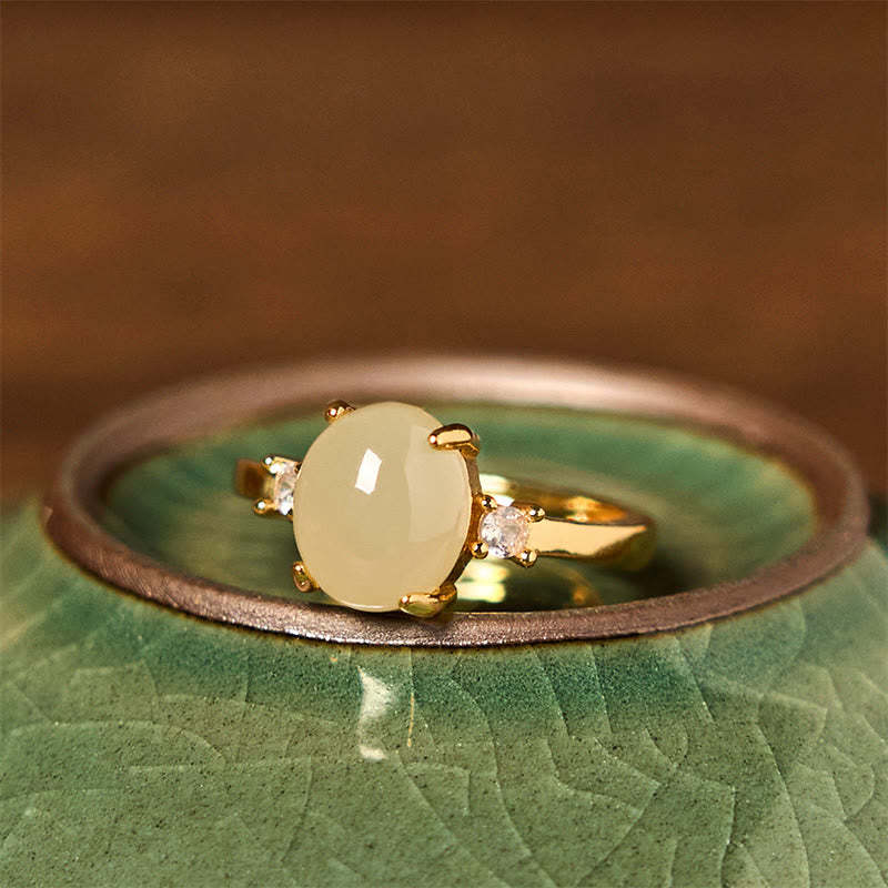 Natural Hetian Jade Zirconia Egg Copper Prosperity Ring