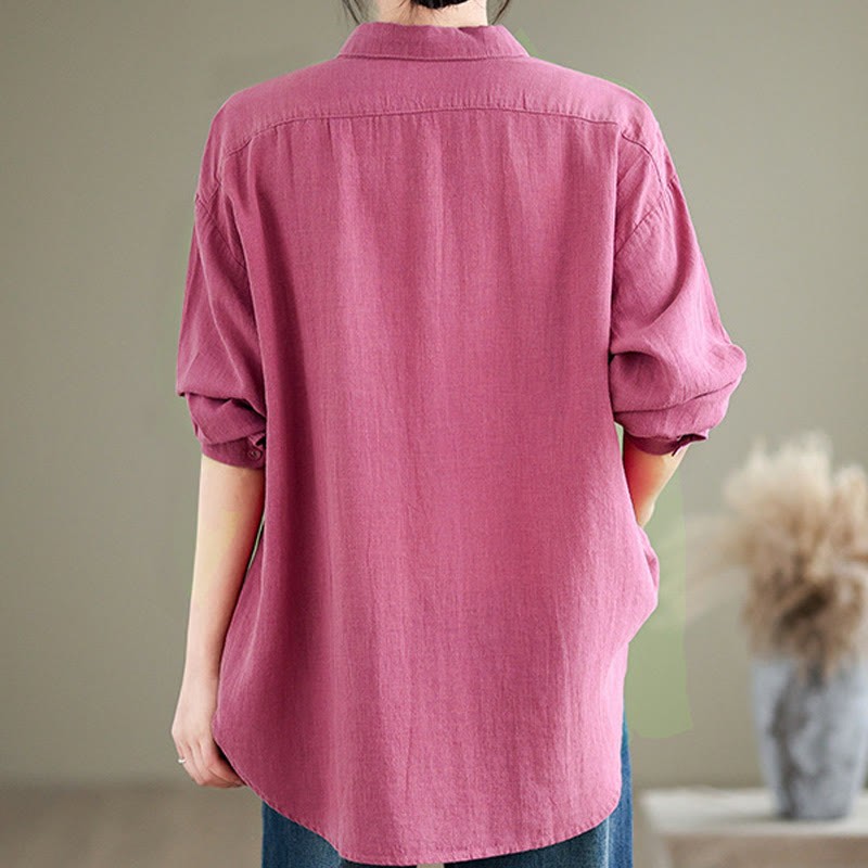 Flower Embroidery Long Sleeve Cotton Linen Women's Shirts