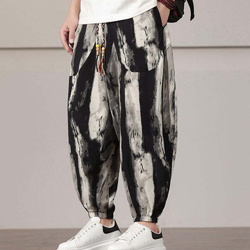 Stripe Pattern Drawstring Men's Harem Pants With Pockets