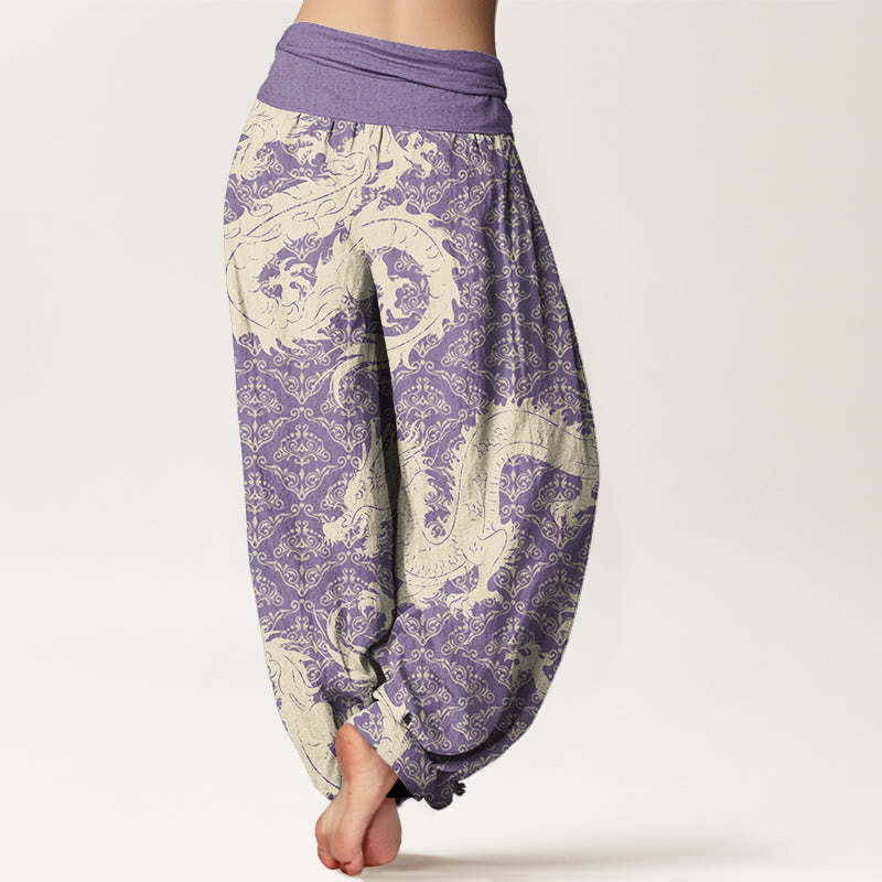 Casual Dragon Pattern Women's Elastic Waist Harem Pants