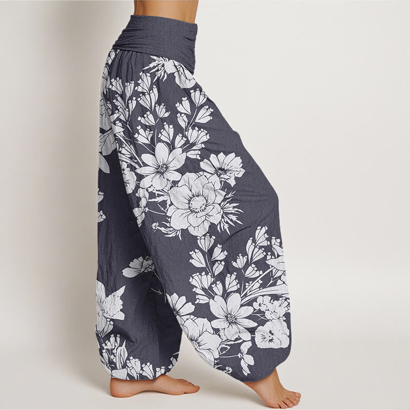 Casual Peony Leaves Women's Elastic Waist Harem Pants