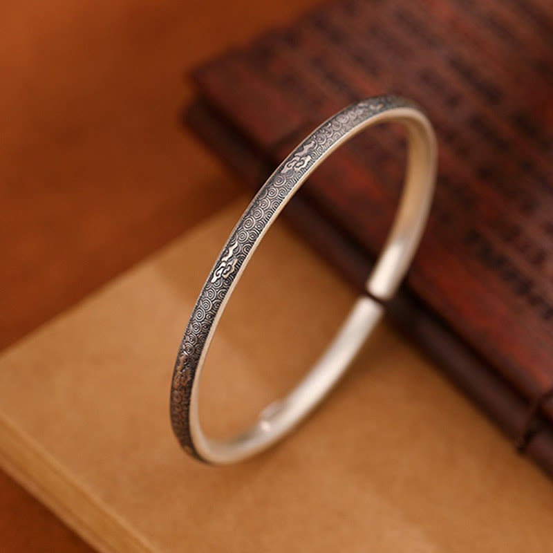 Vintage 999 Sterling Silver Auspicious Clouds Design Luck Bracelet Bangle