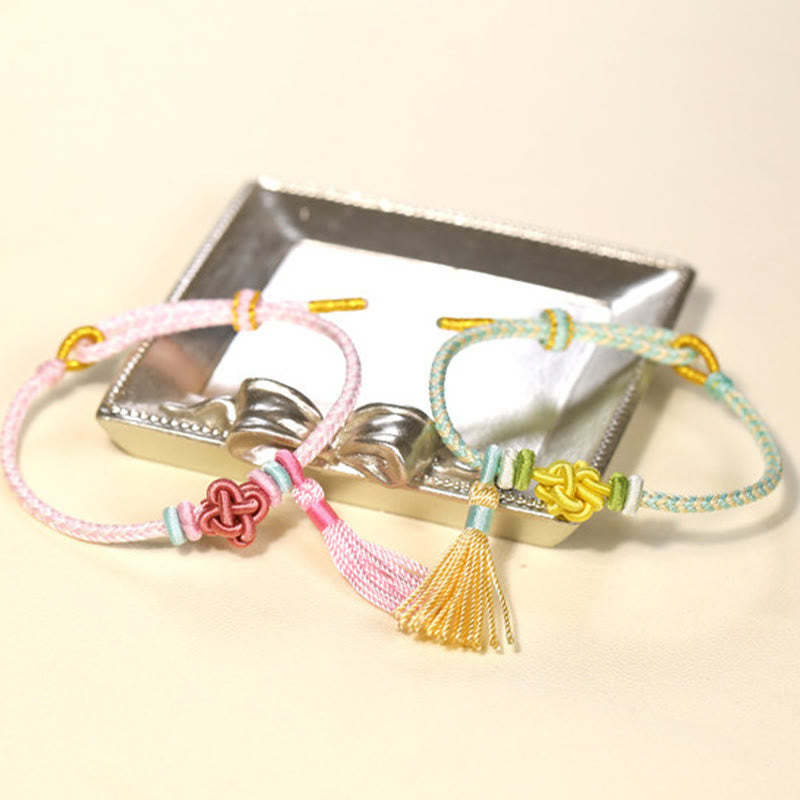 Colorful String Peach Blossom Knot Tassels Protection Bracelet