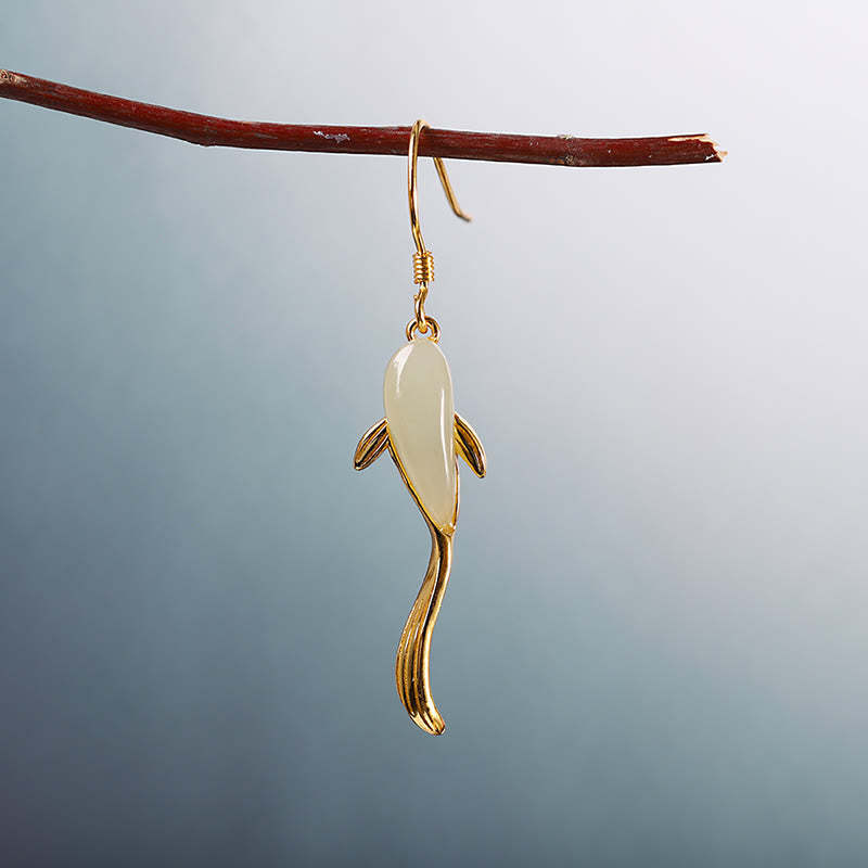 Fish Pattern Jade Luck Dangle Drop Earrings