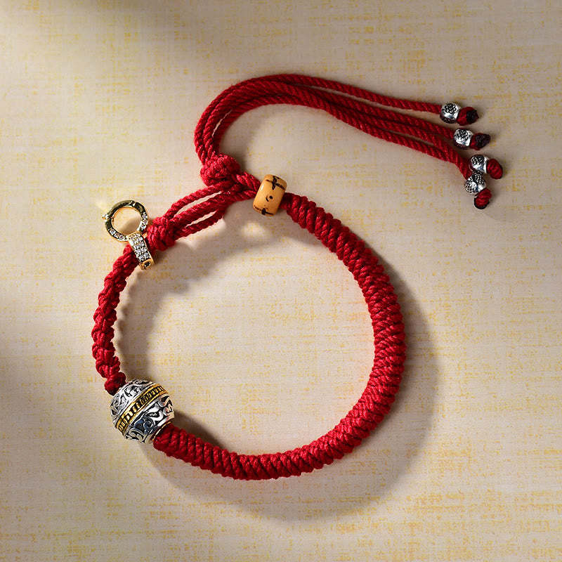 Tibetan Thangka Green Silver Tara Zakiram Goddess Of Wealth Red Braid String Luck Bracelet