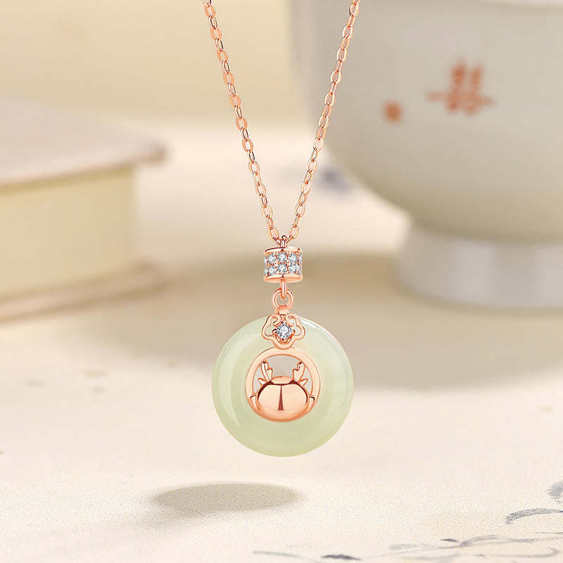 925 Sterling Silver Year of the Dragon Natural Hetian Jade Zircon Peace Buckle Protection Bracelet Necklace Pendant