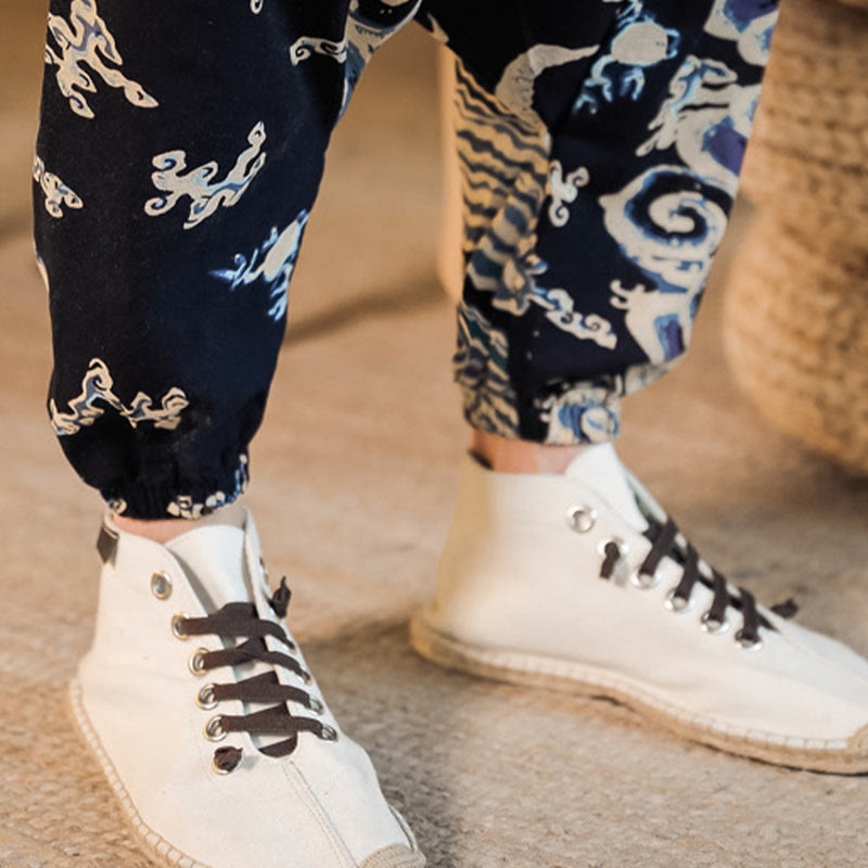 Chinese Dragon Pattern Cotton Men's Harem Pants With Pockets