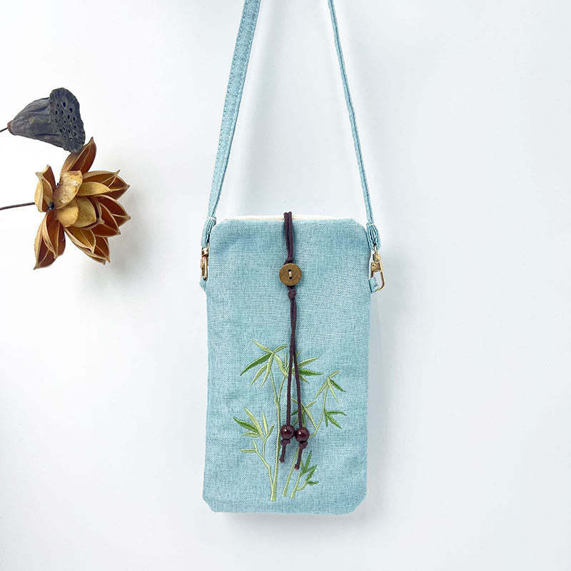 Small Embroidered Flowers Crossbody Bag Shoulder Bag Cellphone Bag 11*20cm