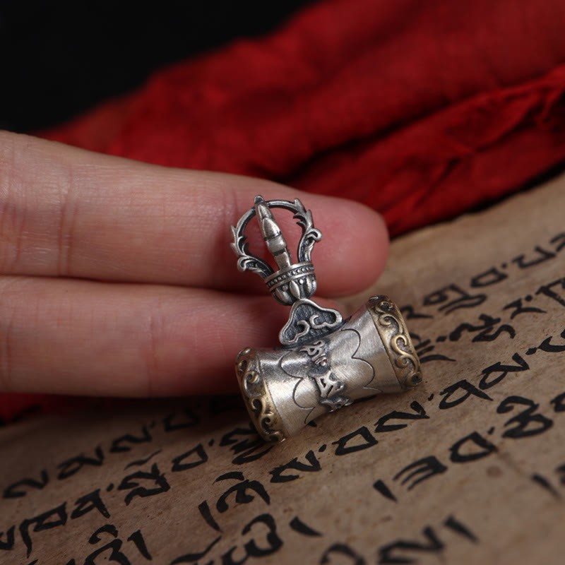 Tibet 925 Sterling Silver Om Mani Padme Hum Dorje Bell Vajra Engraved Enlightenment Pendant Hanging Decoration