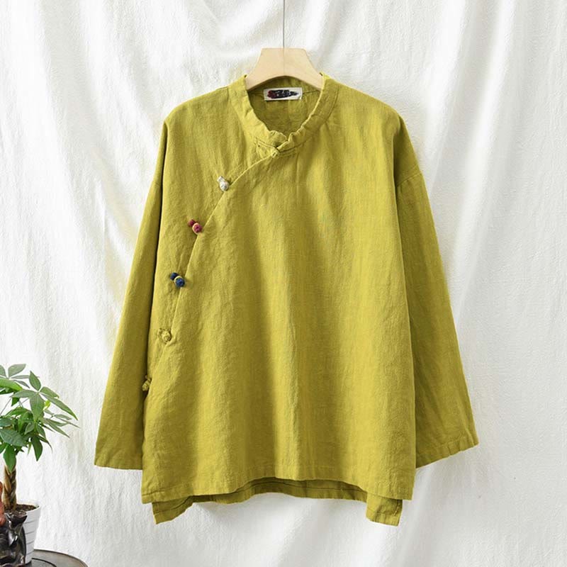 Ramie Linen Blouse Women Shirt Top Chinese Hanfu Style Clothing
