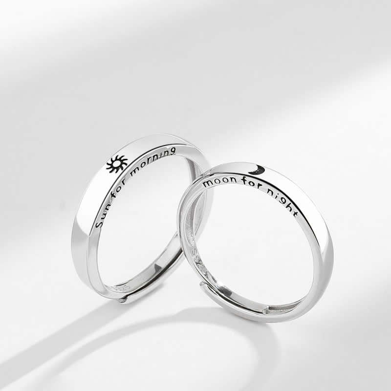 925 Sterling Silver Sun Moon Protection Adjustable Couple Ring