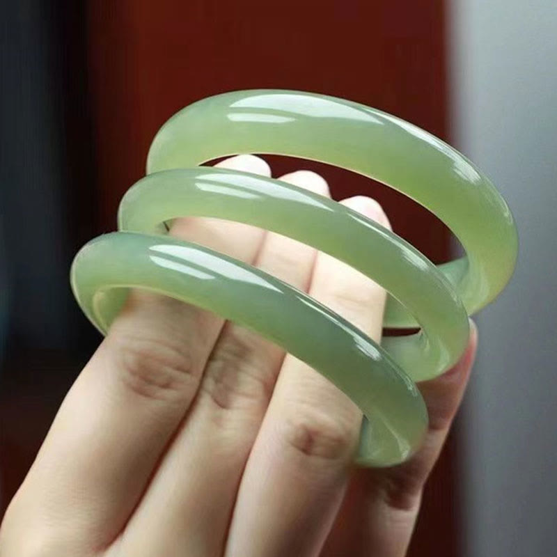 Natural White Green Jade Luck Prosperity Bracelet Bangle