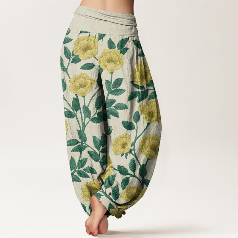 Rose Flowers Totem Pattern Women's Elastic Waist Harem Pants