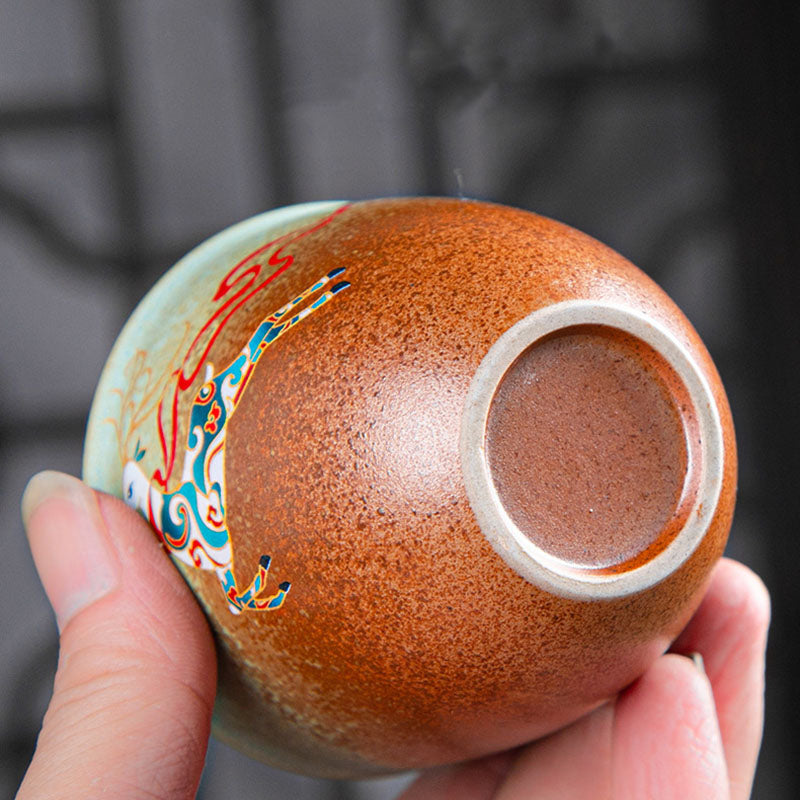 Colorful Deer Pipa Snow Plum Blossoms Mountains Rivers Bird Ceramic Teacup Kung Fu Tea Cup Bowl
